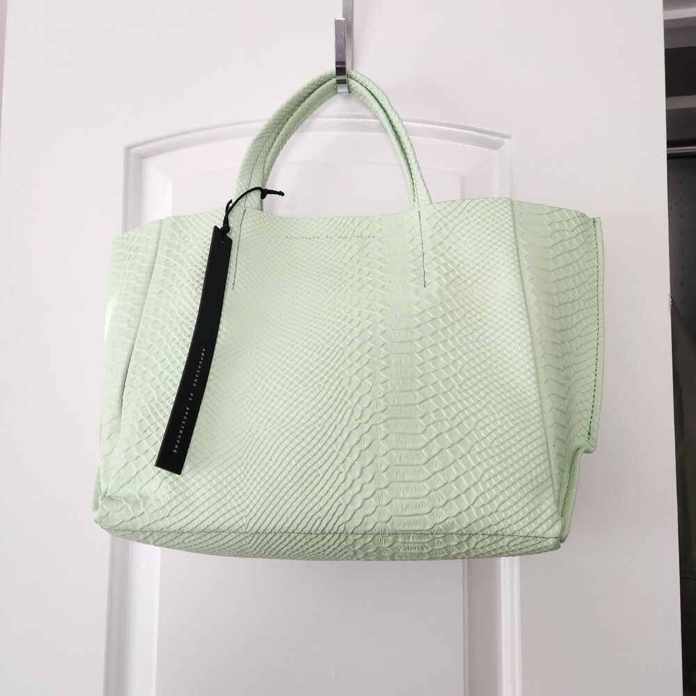 NWT Mint Python Embossed Leather Half Tote Work Bag Ampersand As Apostrophe - Picture 4 of 12